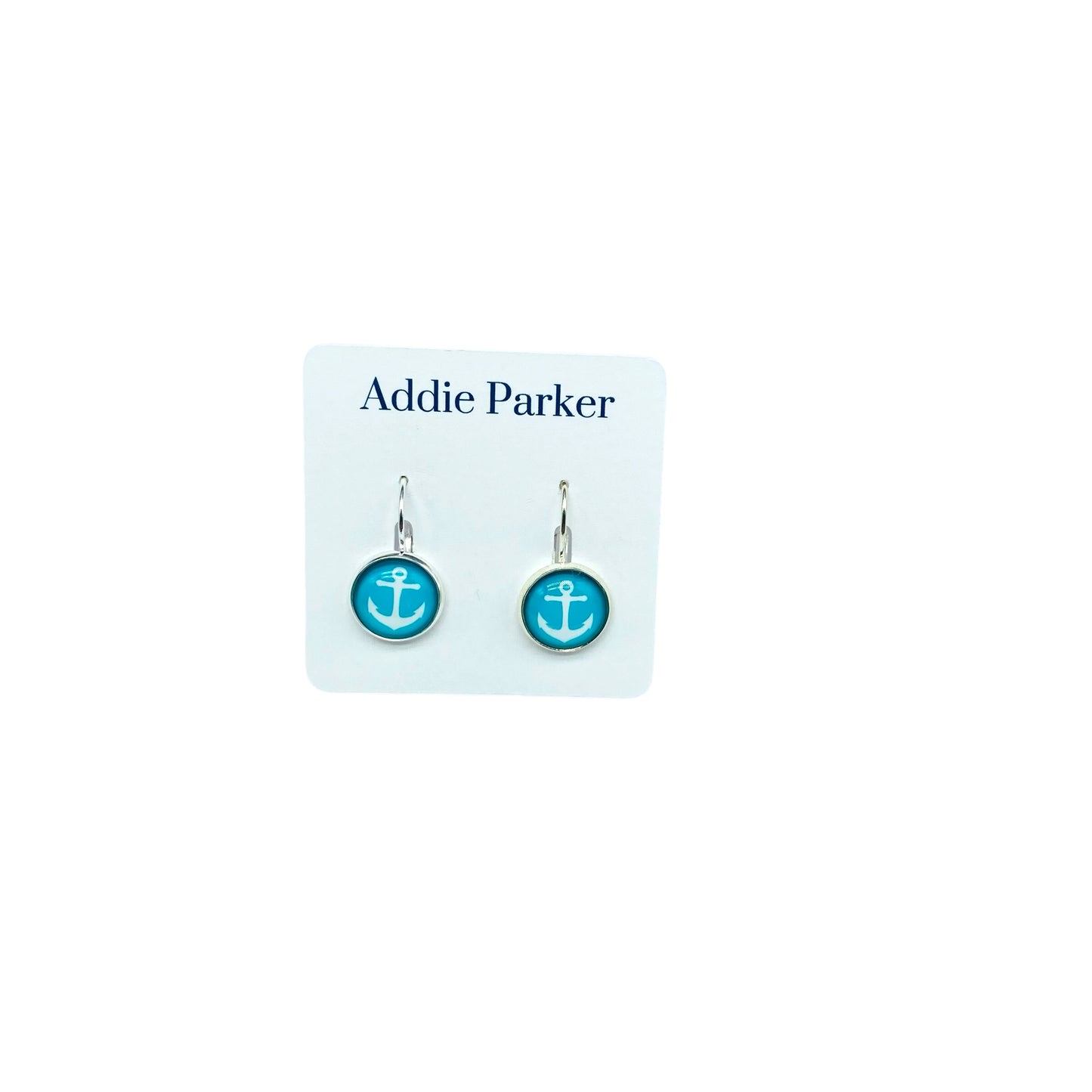 Lever Back Earrings (E 196) -Aqua Anchor Leverback Earrings