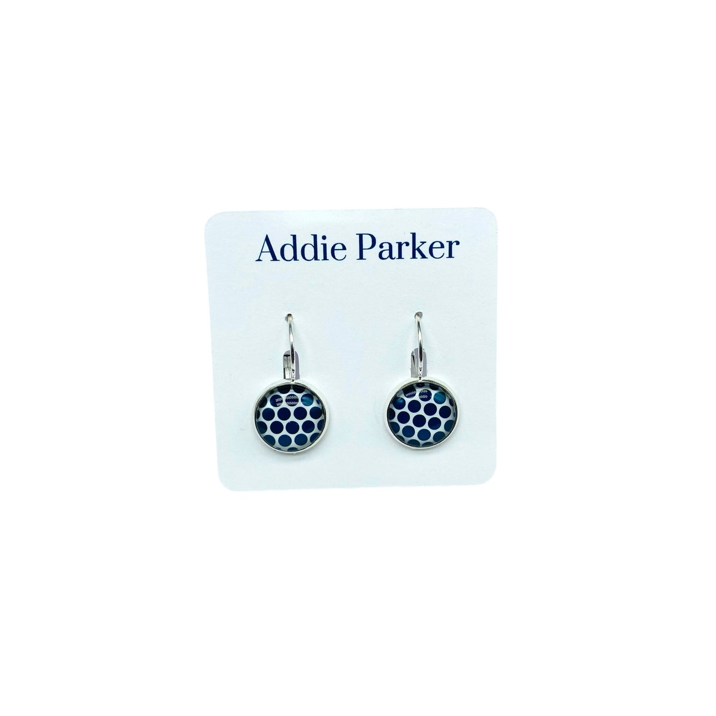 Lever Back Earrings (E 143) - Navy Blue Polka Dot Anchor Leverback Earrings