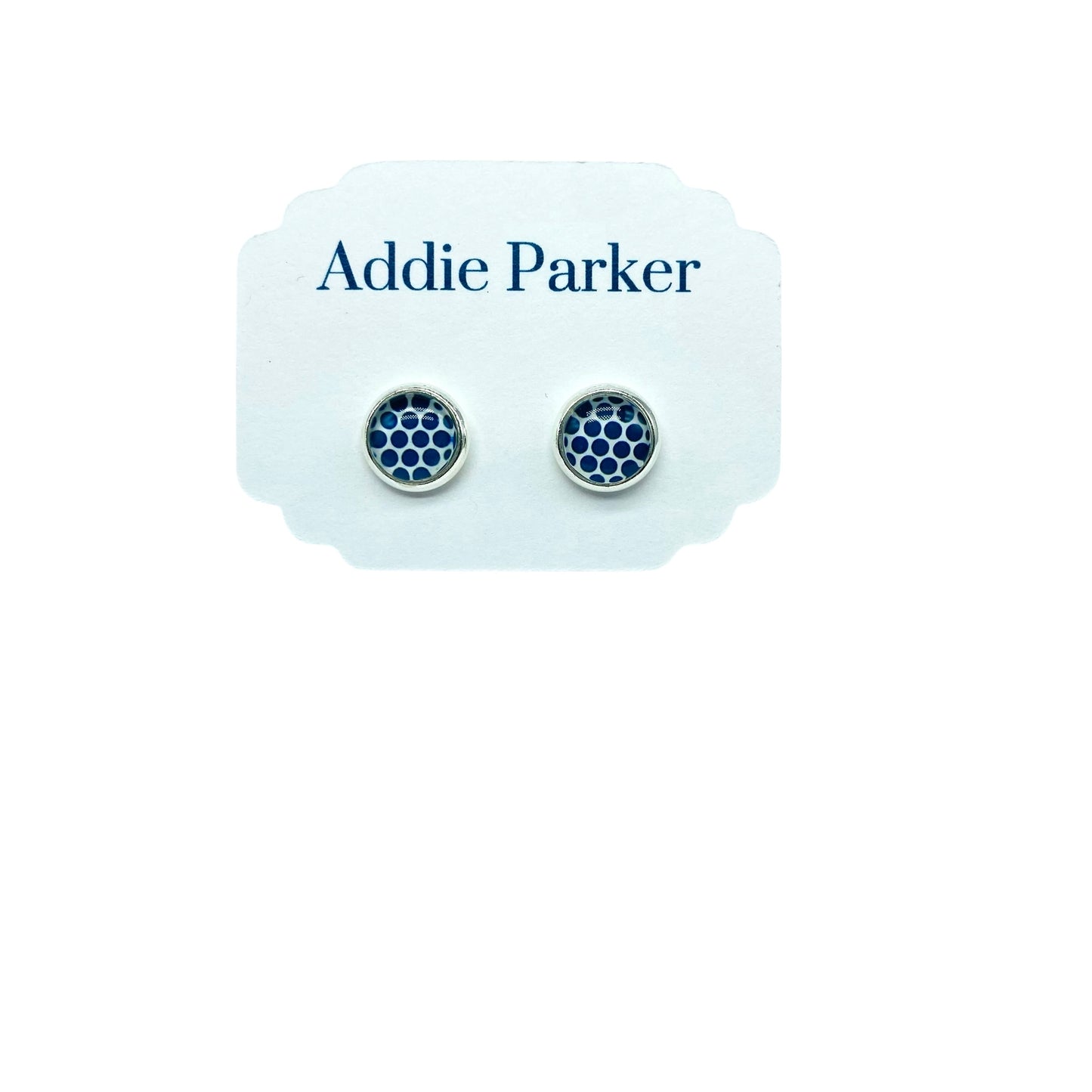 Small Stud Earrings (ST 21) - Navy Polka Dot