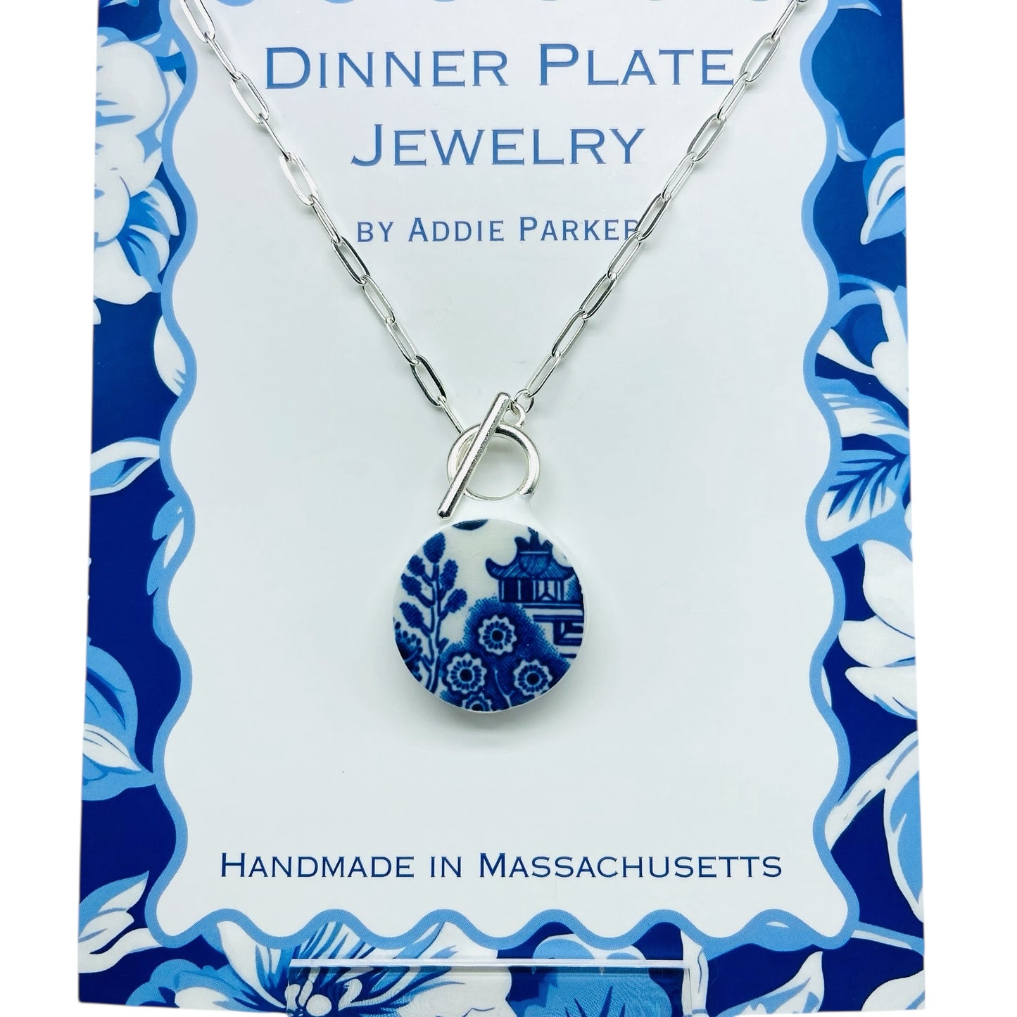 Pagoda Dinner Plate Necklace - Churchill Blue Willow