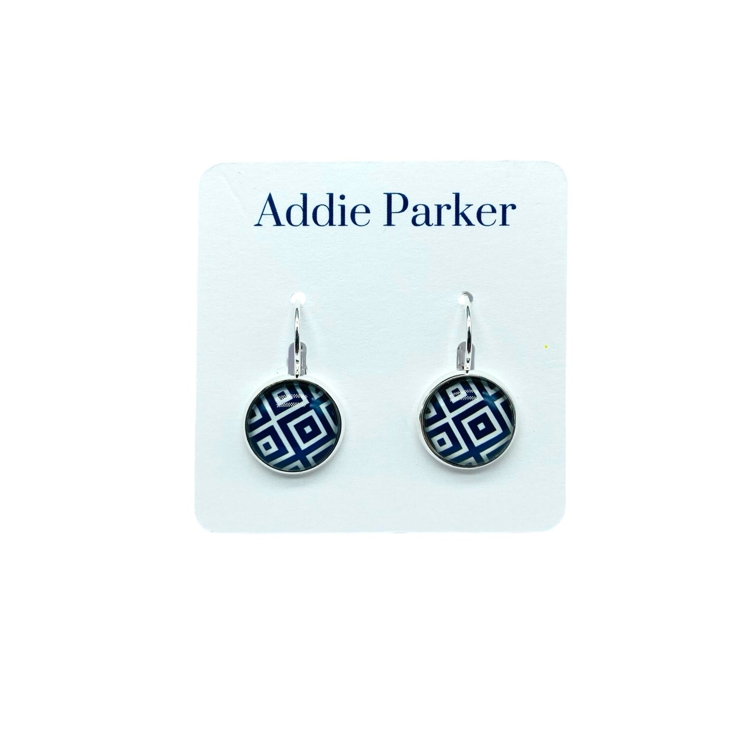 Lever Back Earrings (E 73) - Navy Blue Geometric Leverback Earrings