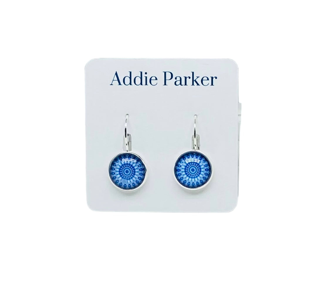 Lever Back Earrings (E 172) - Blue Mandala