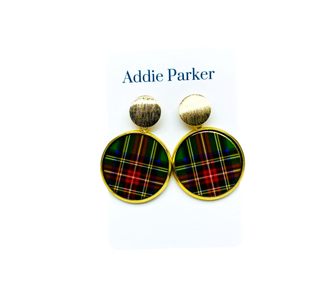 Plaid Earring (R63G) - Green Plaid