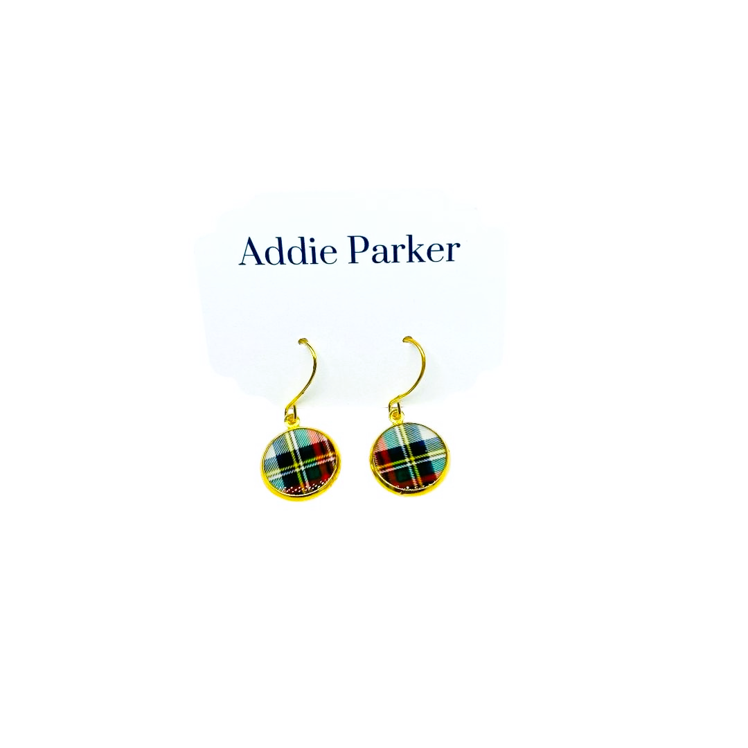 French Hook Style Earring (FH62G) - White Plaid