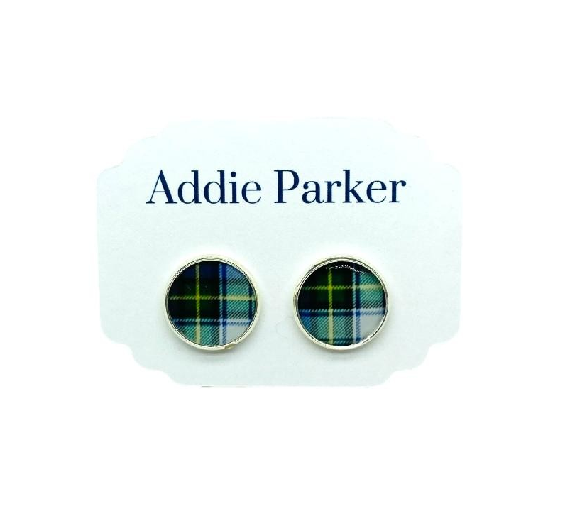 Large Stud Earring (LS61S) - Blue Plaid