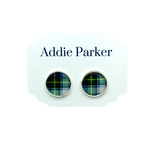 Large Stud Earring (LS61S) - Blue Plaid