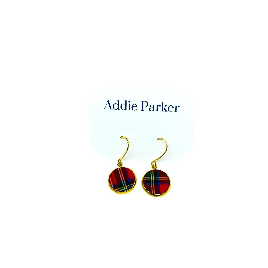 French Hook Style Earring (FH60G) - Red Plaid