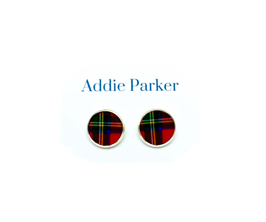 Large Stud Earring (LS60S) - Red Plaid