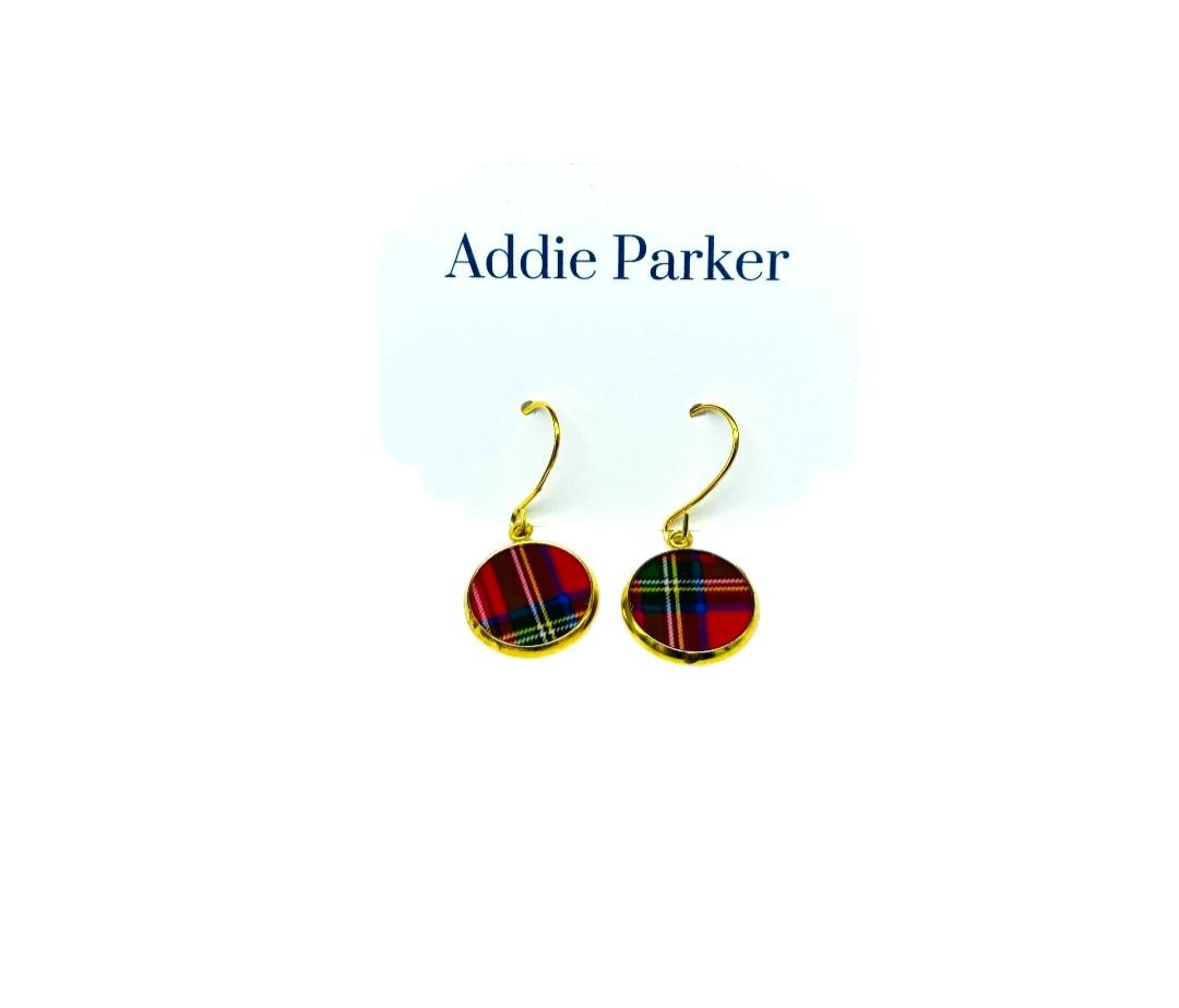 French Hook Style Earring (FH60G) - Red Plaid