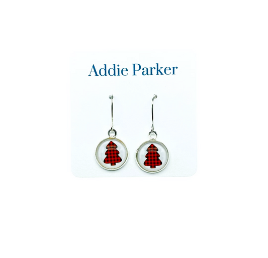 French Hook Style Earring (FH 14) - Red Buffalo Plaid Tree