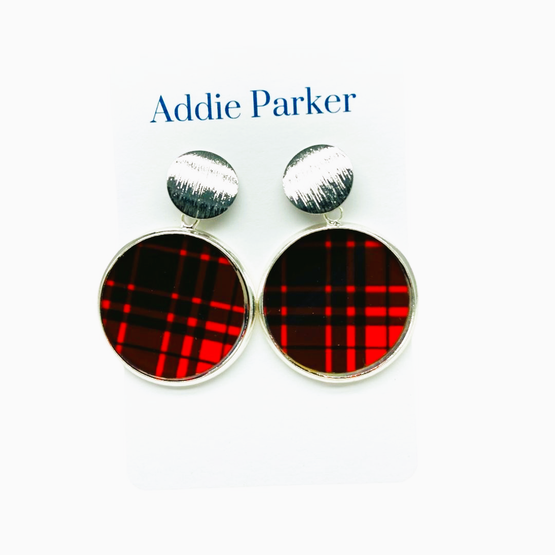 Plaid Earring (R67S) - Red Buffalo Plaid