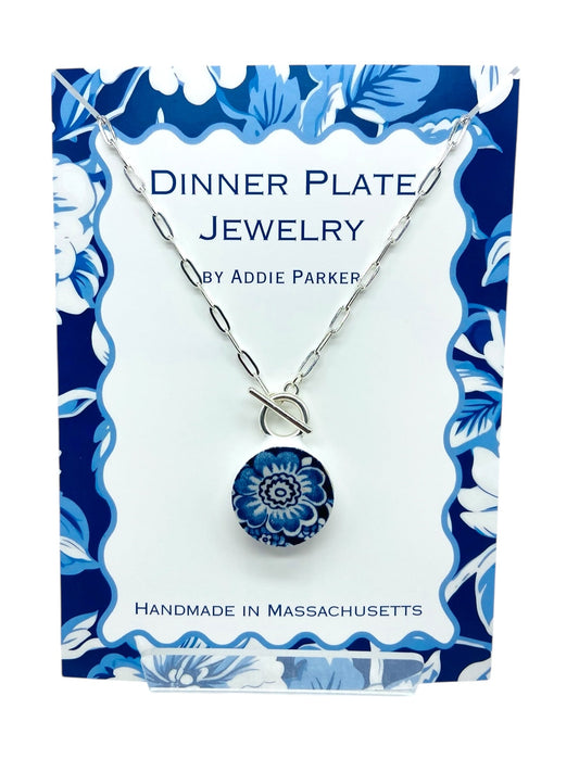 Whole Flower Dinner Plate Necklace - Vintage Liberty Blue Staffordshire