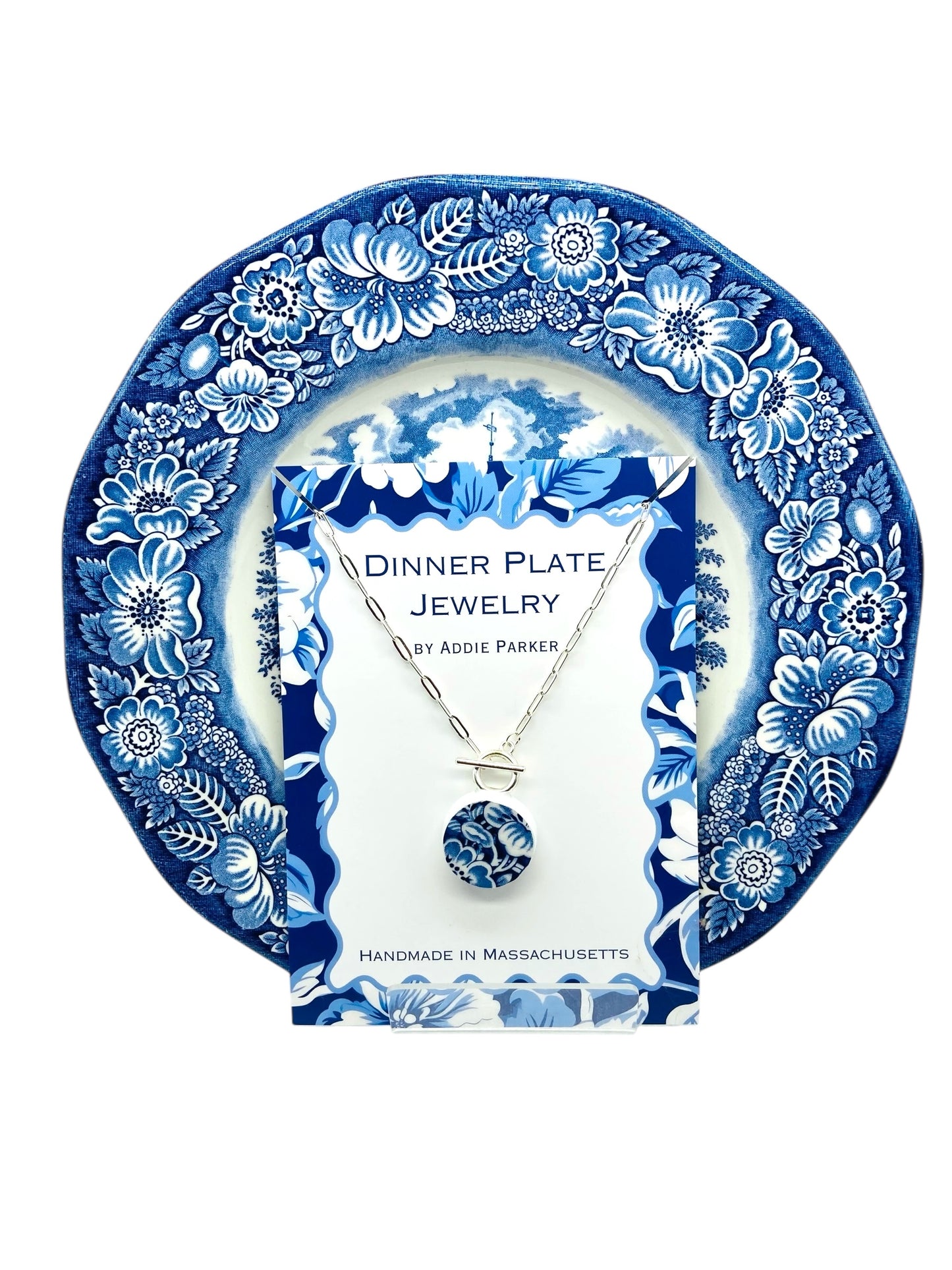 Whole Flower Dinner Plate Necklace - Vintage Liberty Blue Staffordshire