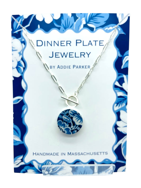 Partial Flower Dinner Plate Necklace - Vintage Liberty Blue Staffordshire