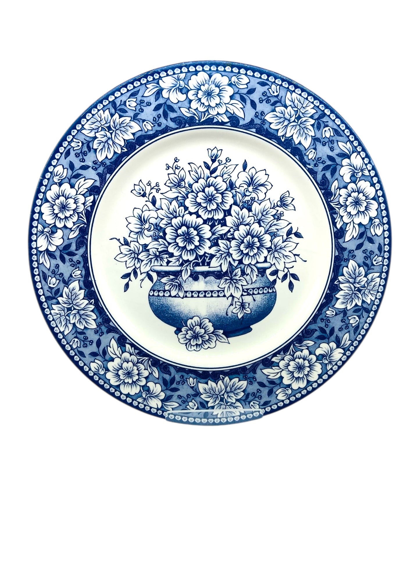 Flower Dinner Plate Necklace - Royal Stafford English Toile Blue