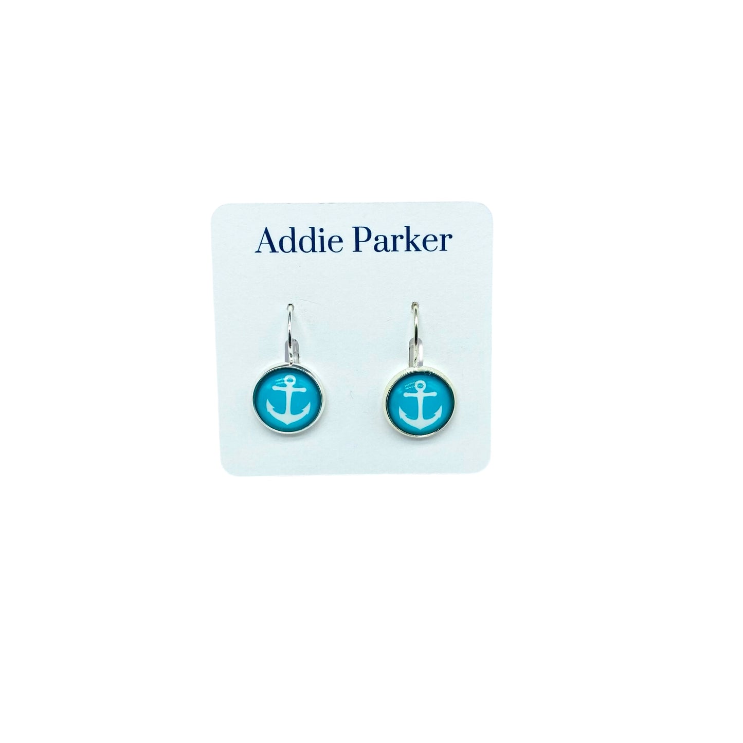 Lever Back Earrings (E 196) -Aqua Anchor Leverback Earrings