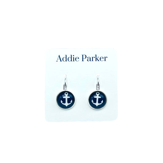 Lever Back Earrings (E 72) - Navy Blue Anchor Leverback Earrings