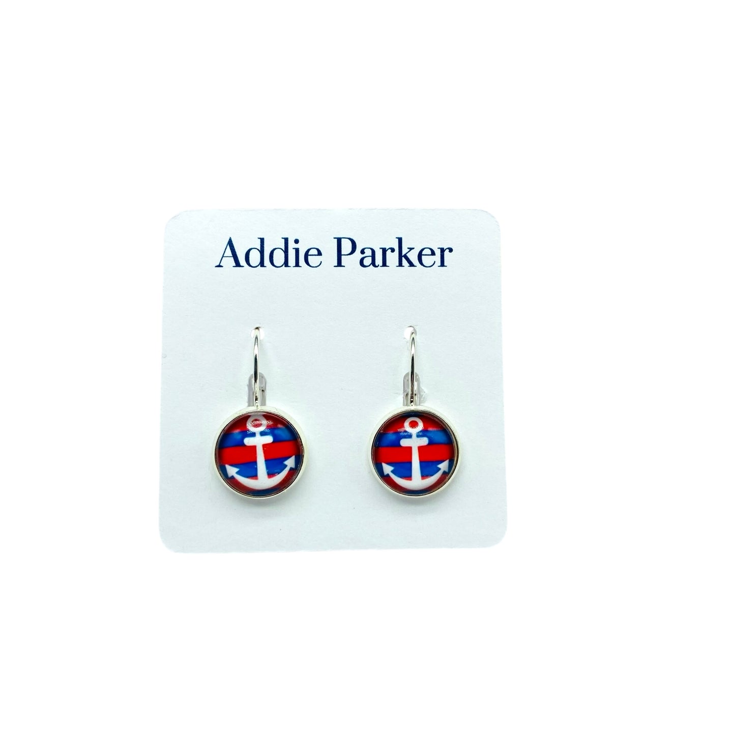 Lever Back Earrings (E 80) - Red White Blue Anchor Leverback Earrings