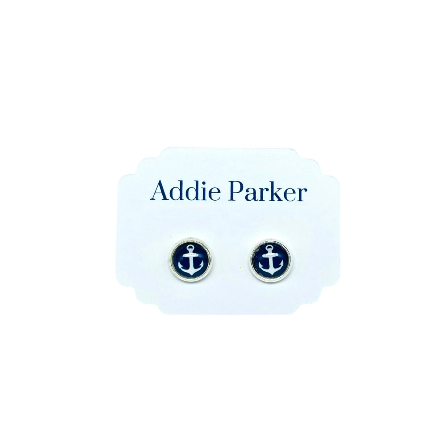 Small Stud Earrings (ST 12) - Navy Blue Anchor