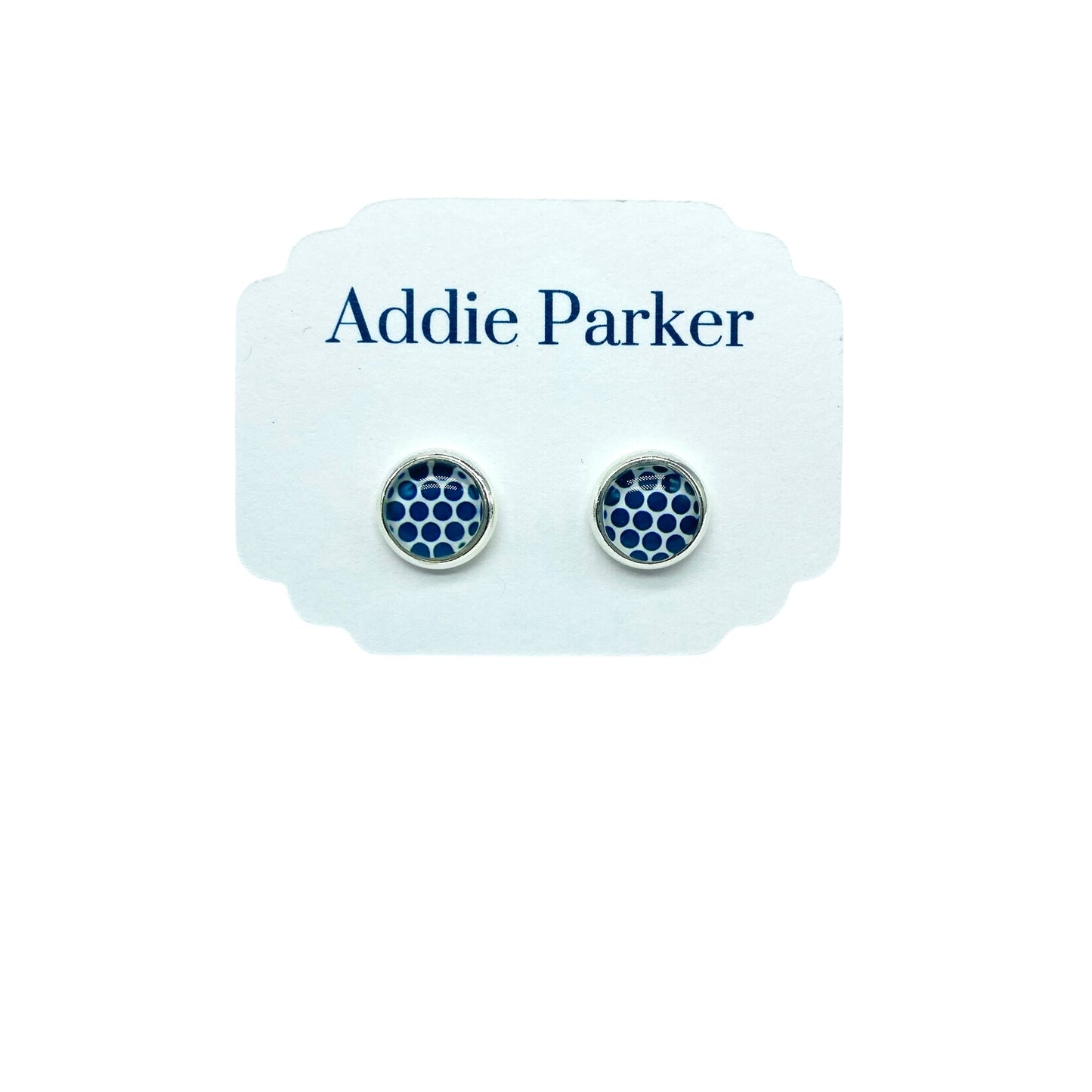 Small Stud Earrings (ST 21) - Navy Polka Dot