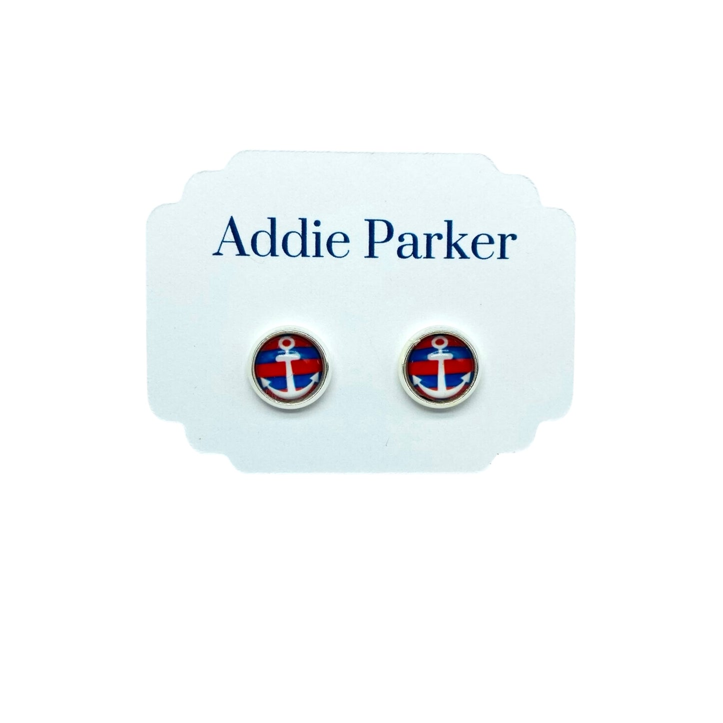 Small Stud Earrings (ST 36) - Red, White, Blue Anchor