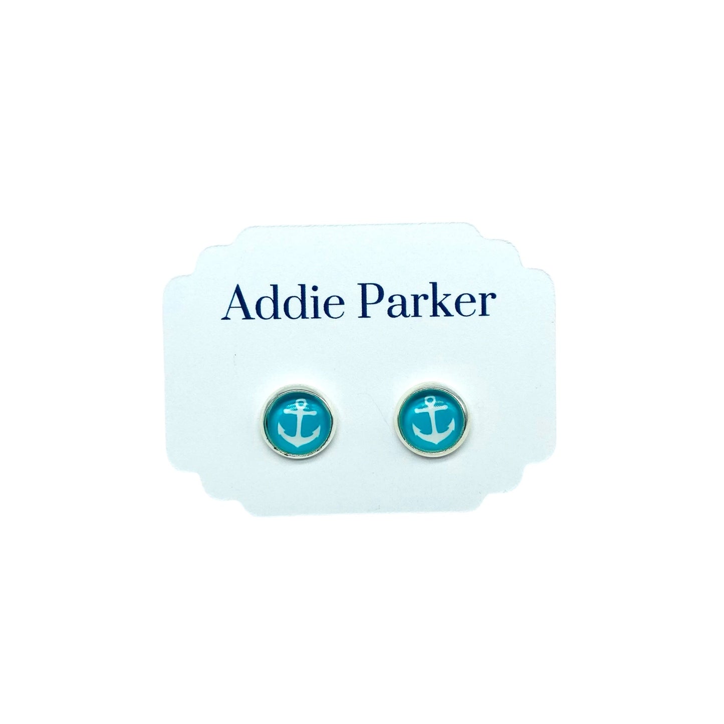 Small Stud Earrings (ST 58) - Aqua Anchor