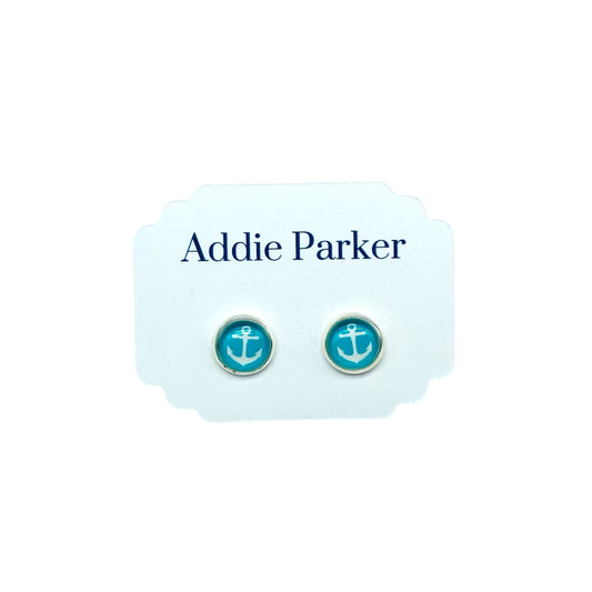 Small Stud Earrings (ST 58) - Aqua Anchor