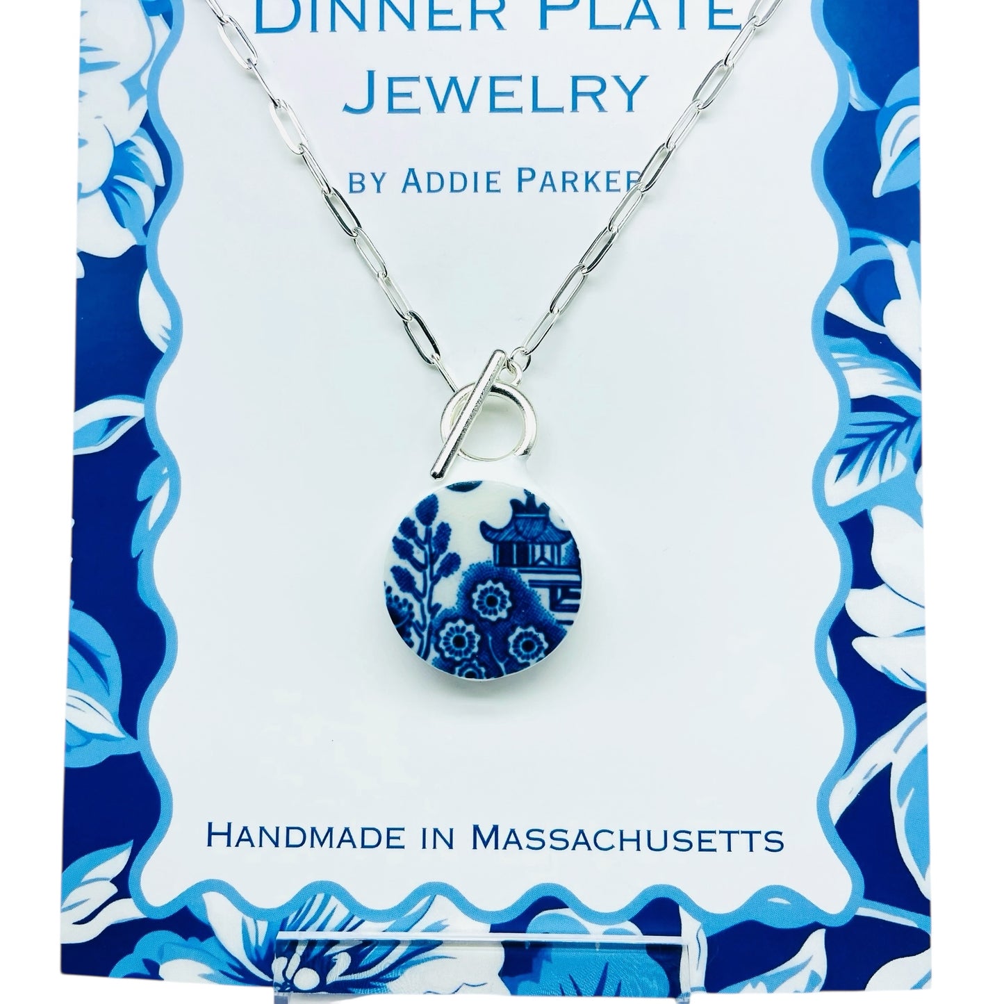 Pagoda Dinner Plate Necklace - Churchill Blue Willow