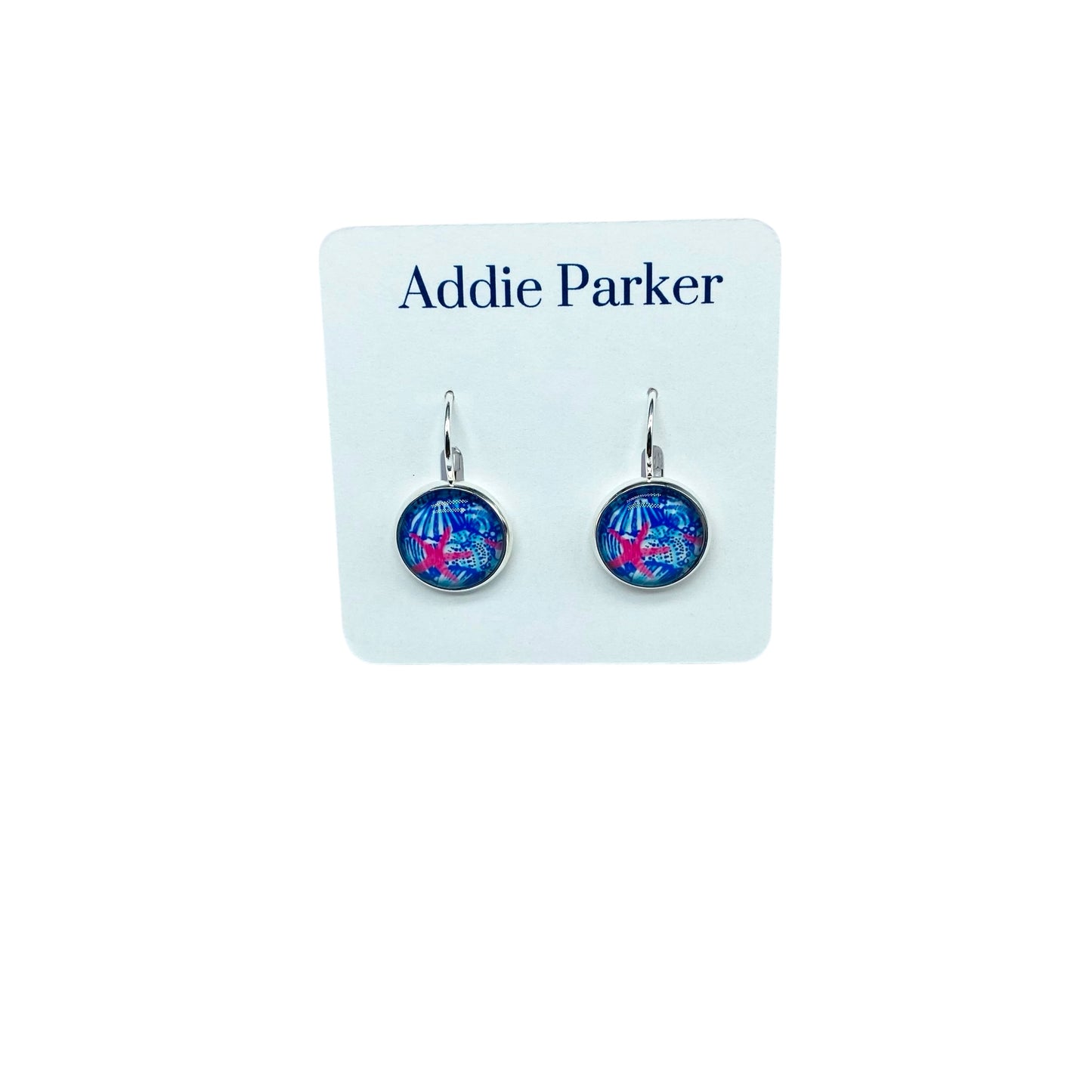 Lever Back Earrings (E 193) - Pink Blue Starfish Leverback Earrings