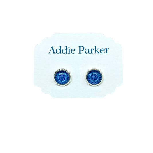 Small Stud Earrings (ST 14) - Blue Mandala