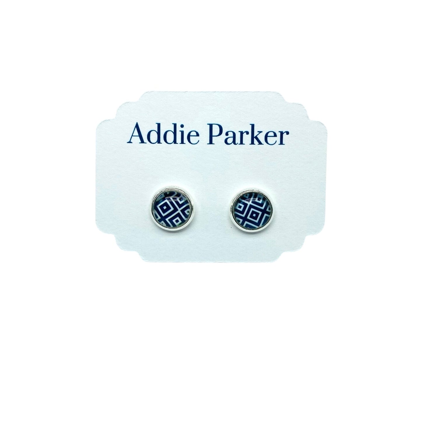 Small Stud Earrings (ST 18) - Navy Blue Geometric