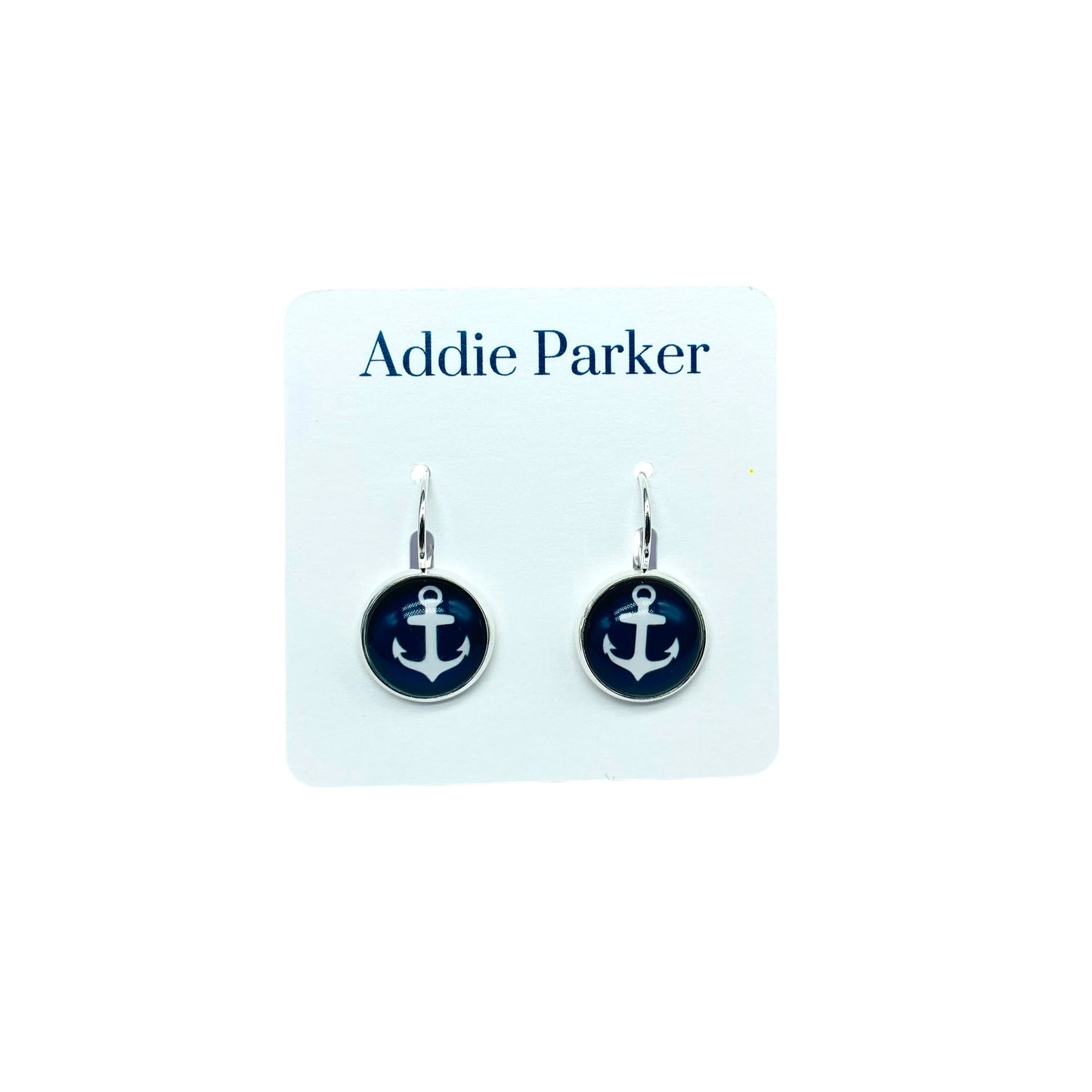 Lever Back Earrings (E 72) - Navy Blue Anchor Leverback Earrings