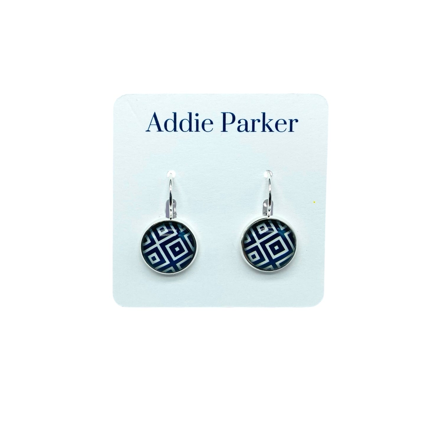Lever Back Earrings (E 73) - Navy Blue Geometric Leverback Earrings