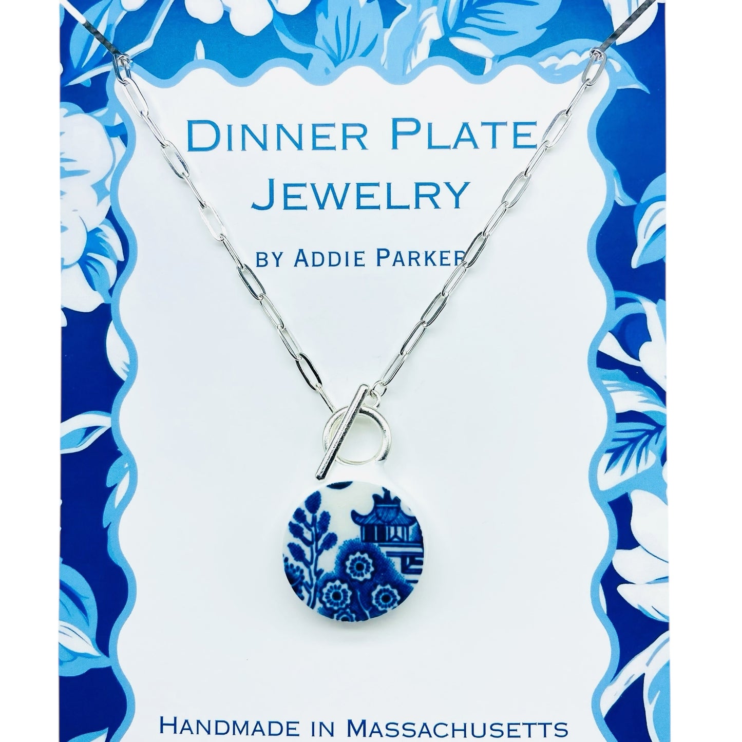 Pagoda Dinner Plate Necklace - Churchill Blue Willow
