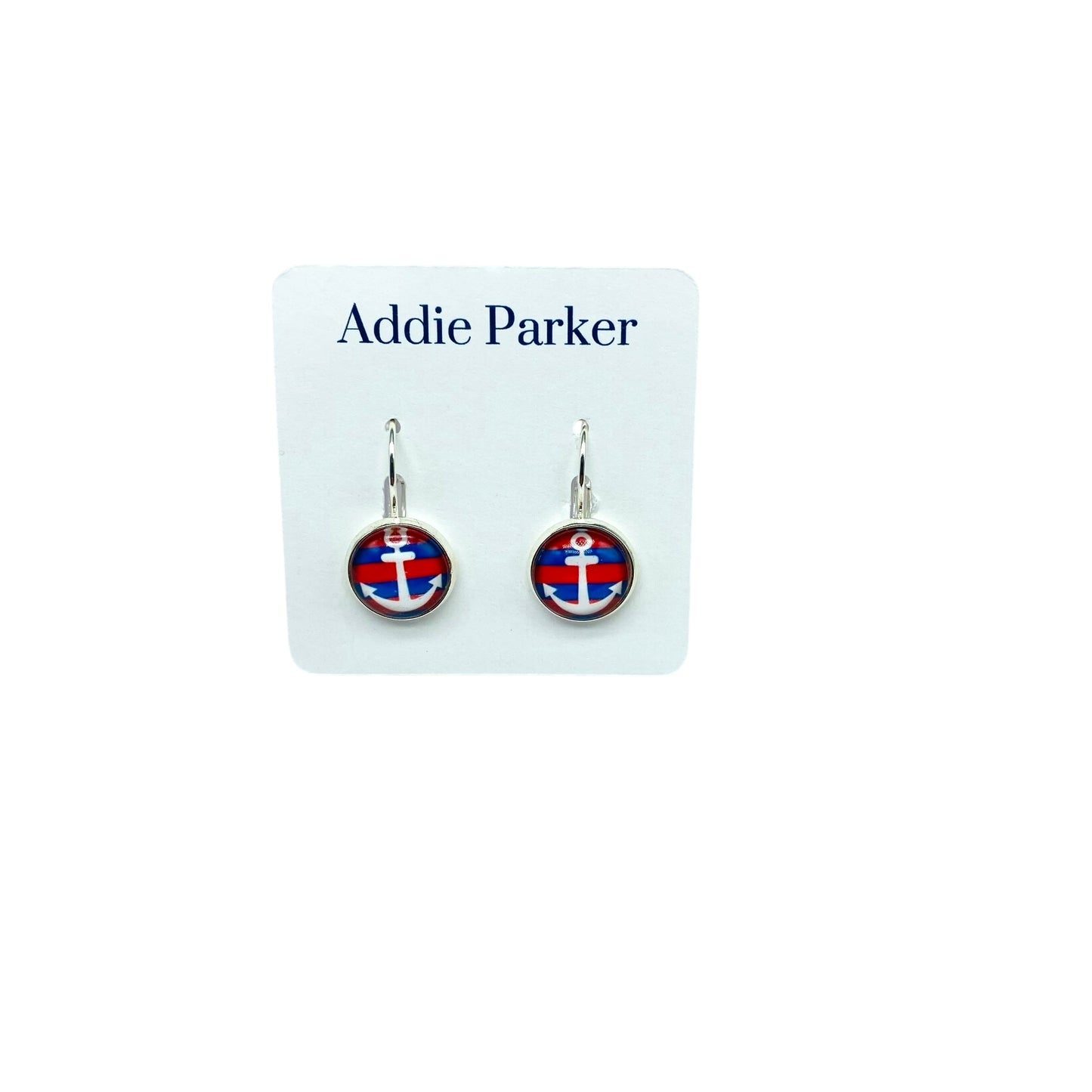 Lever Back Earrings (E 80) - Red White Blue Anchor Leverback Earrings