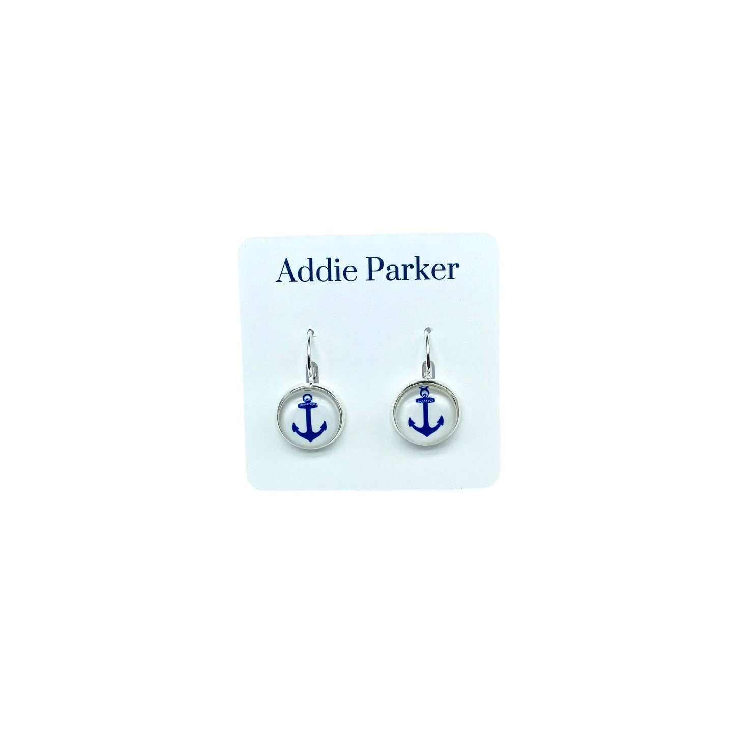 Lever Back Earrings (E 130) - White and Royal Blue Anchor Leverback Earrings