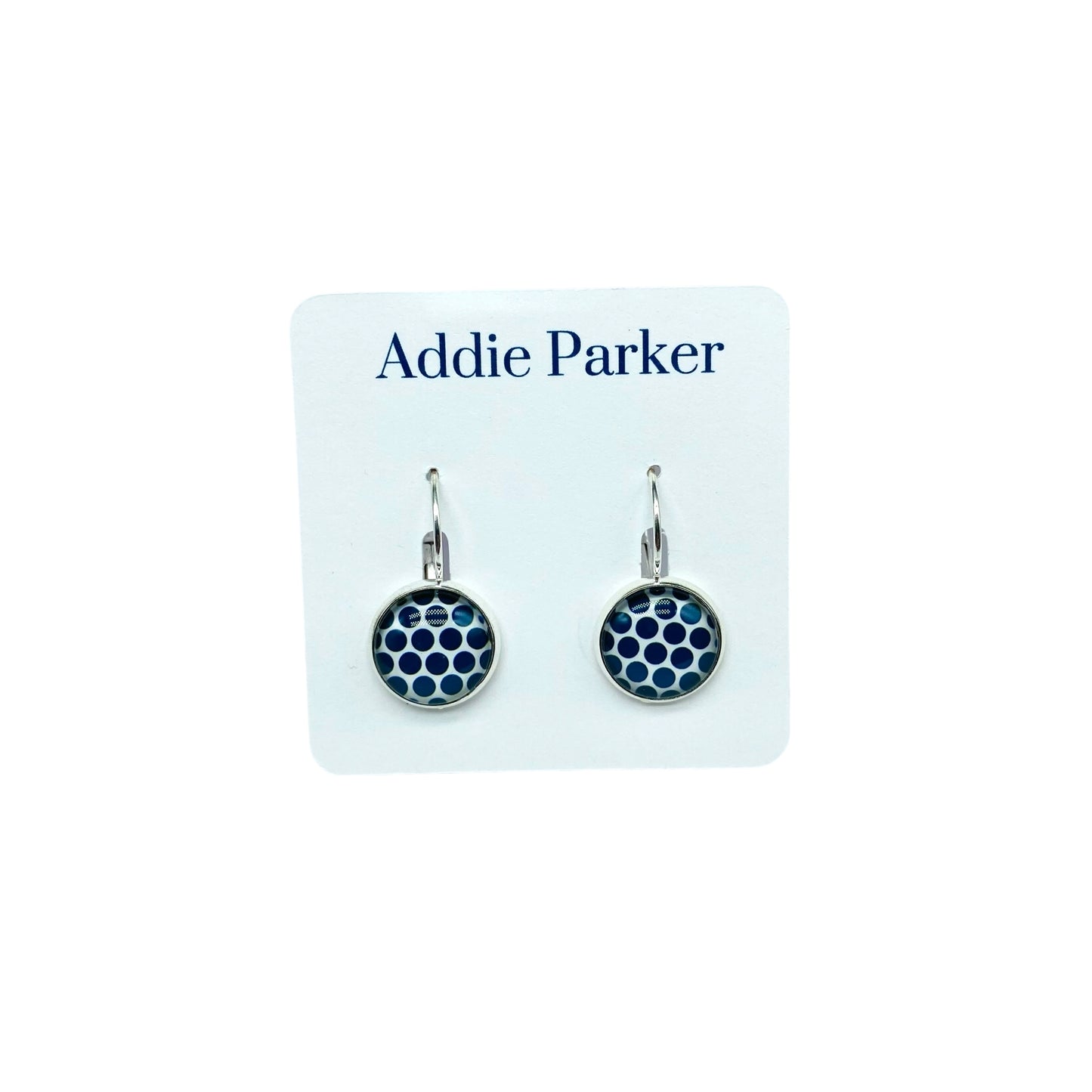Lever Back Earrings (E 143) - Navy Blue Polka Dot Anchor Leverback Earrings