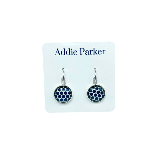 Lever Back Earrings (E 143) - Navy Blue Polka Dot Anchor Leverback Earrings