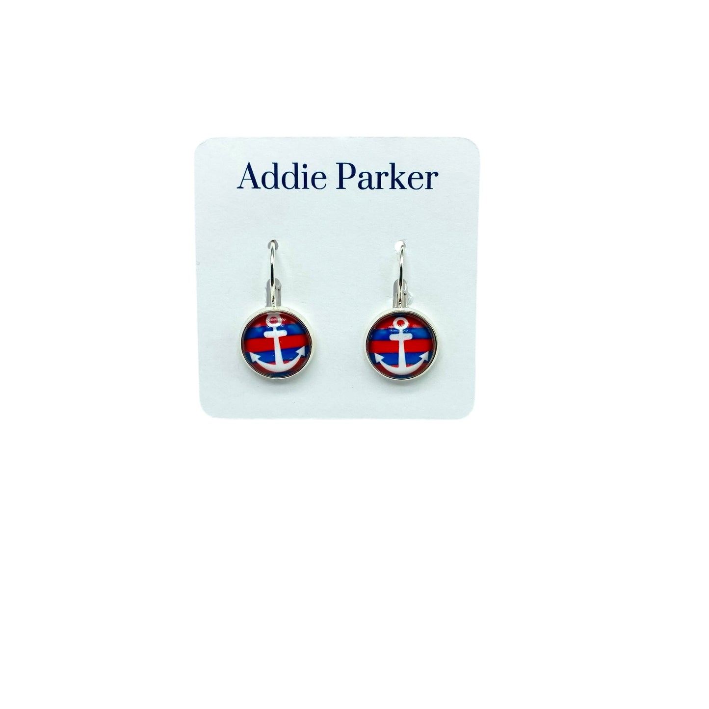 Lever Back Earrings (E 80) - Red White Blue Anchor Leverback Earrings