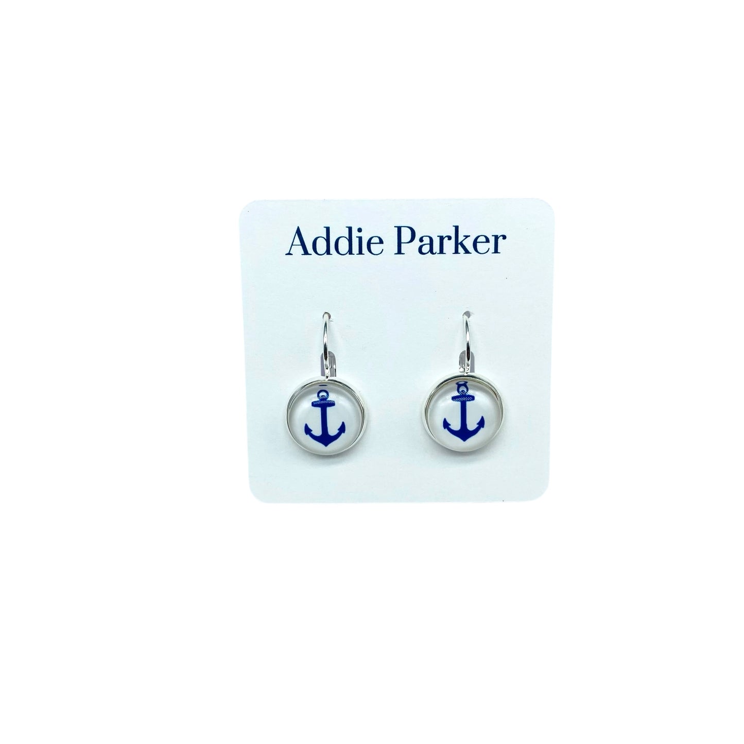 Lever Back Earrings (E 130) - White and Royal Blue Anchor Leverback Earrings