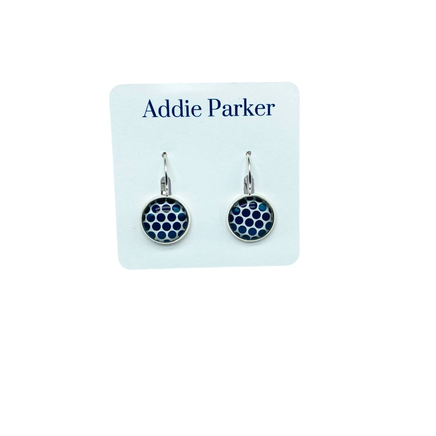 Lever Back Earrings (E 143) - Navy Blue Polka Dot Anchor Leverback Earrings