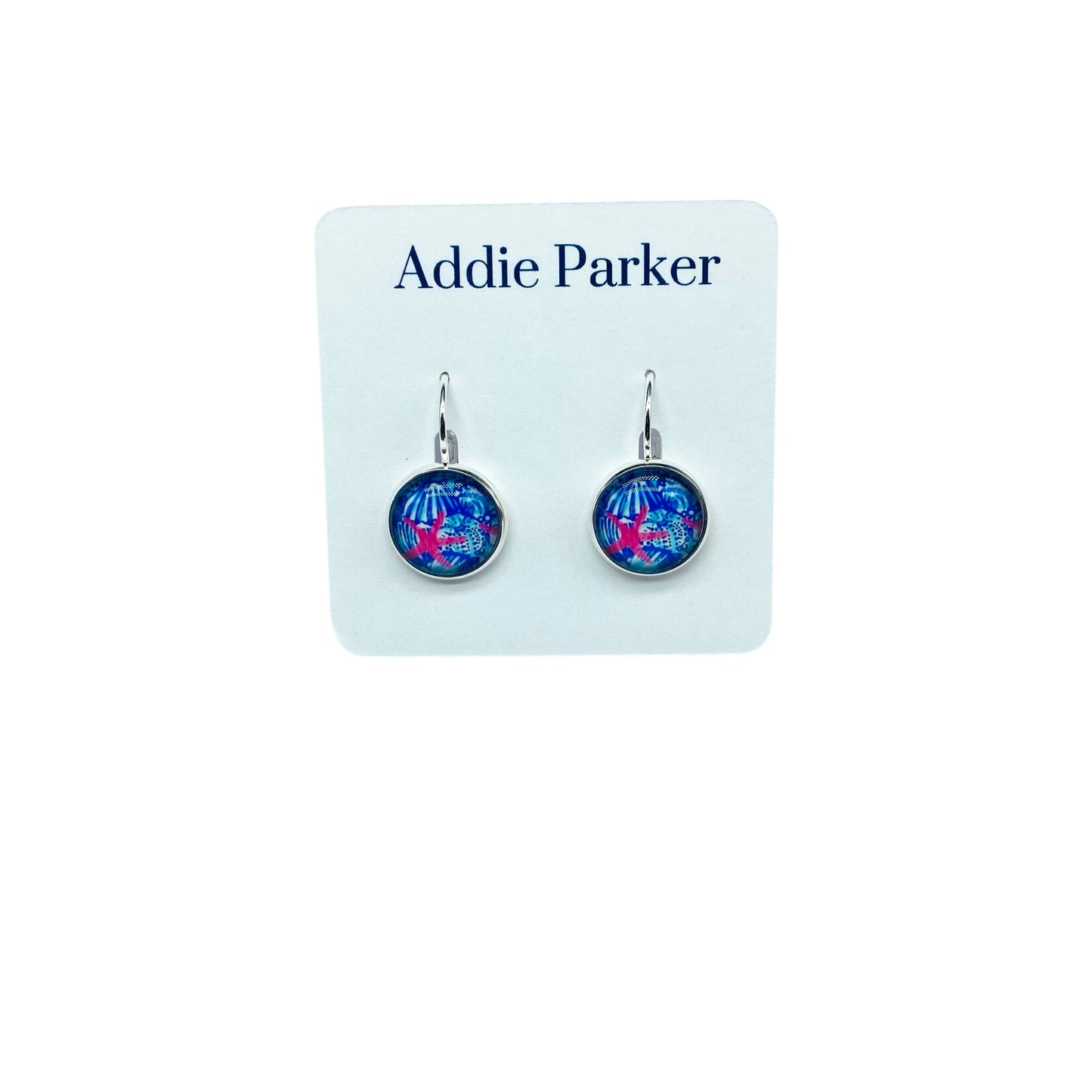 Lever Back Earrings (E 193) - Pink Blue Starfish Leverback Earrings
