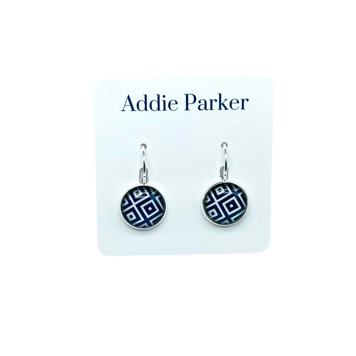 Lever Back Earrings (E 73) - Navy Blue Geometric Leverback Earrings