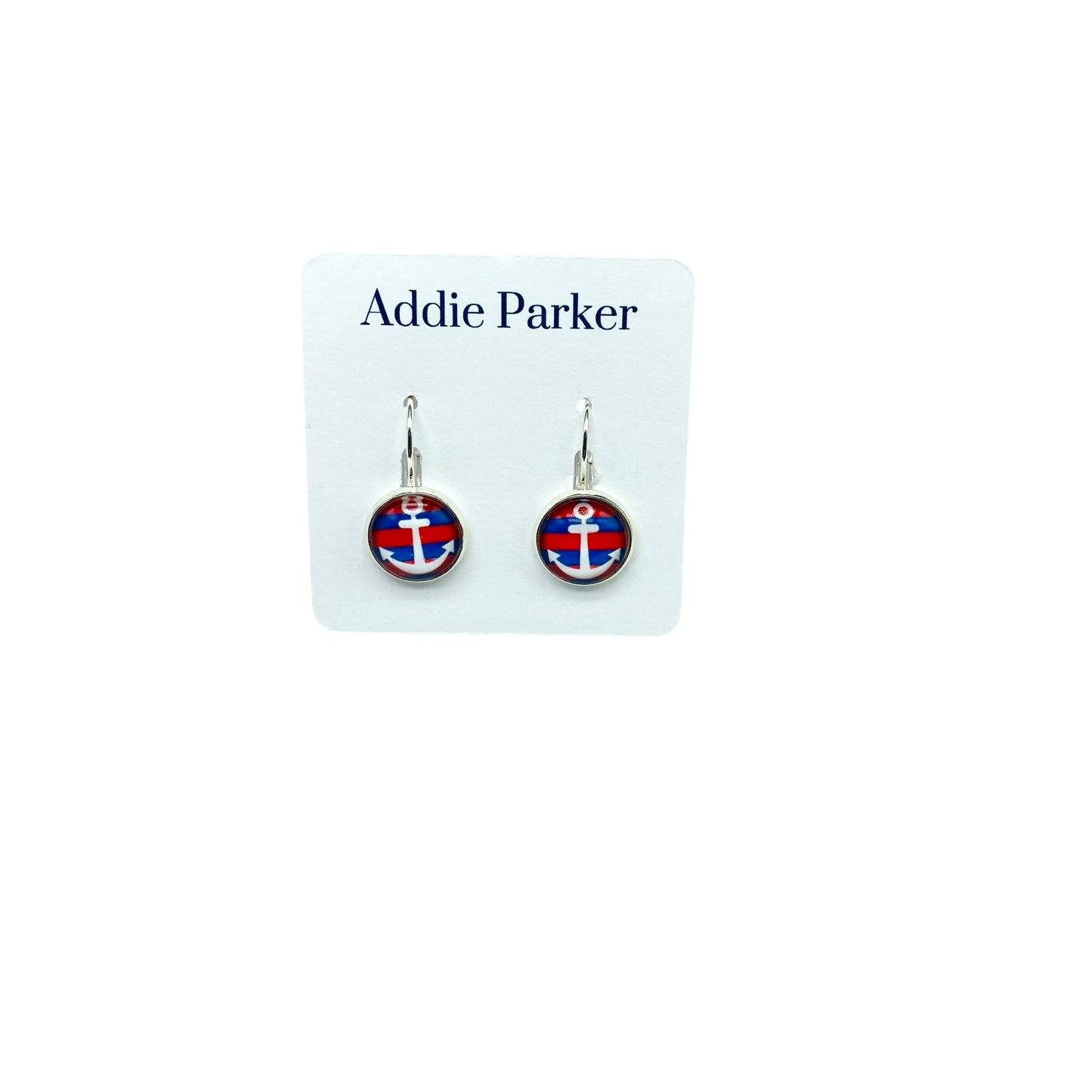 Lever Back Earrings (E 80) - Red White Blue Anchor Leverback Earrings