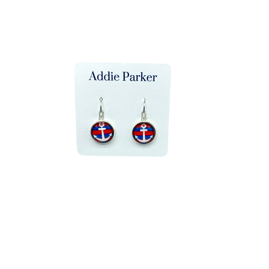 Lever Back Earrings (E 80) - Red White Blue Anchor Leverback Earrings
