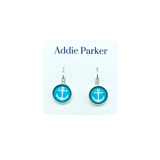 Lever Back Earrings (E 196) -Aqua Anchor Leverback Earrings