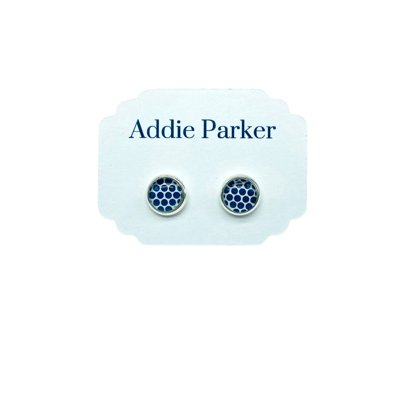 Small Stud Earrings (ST 21) - Navy Polka Dot