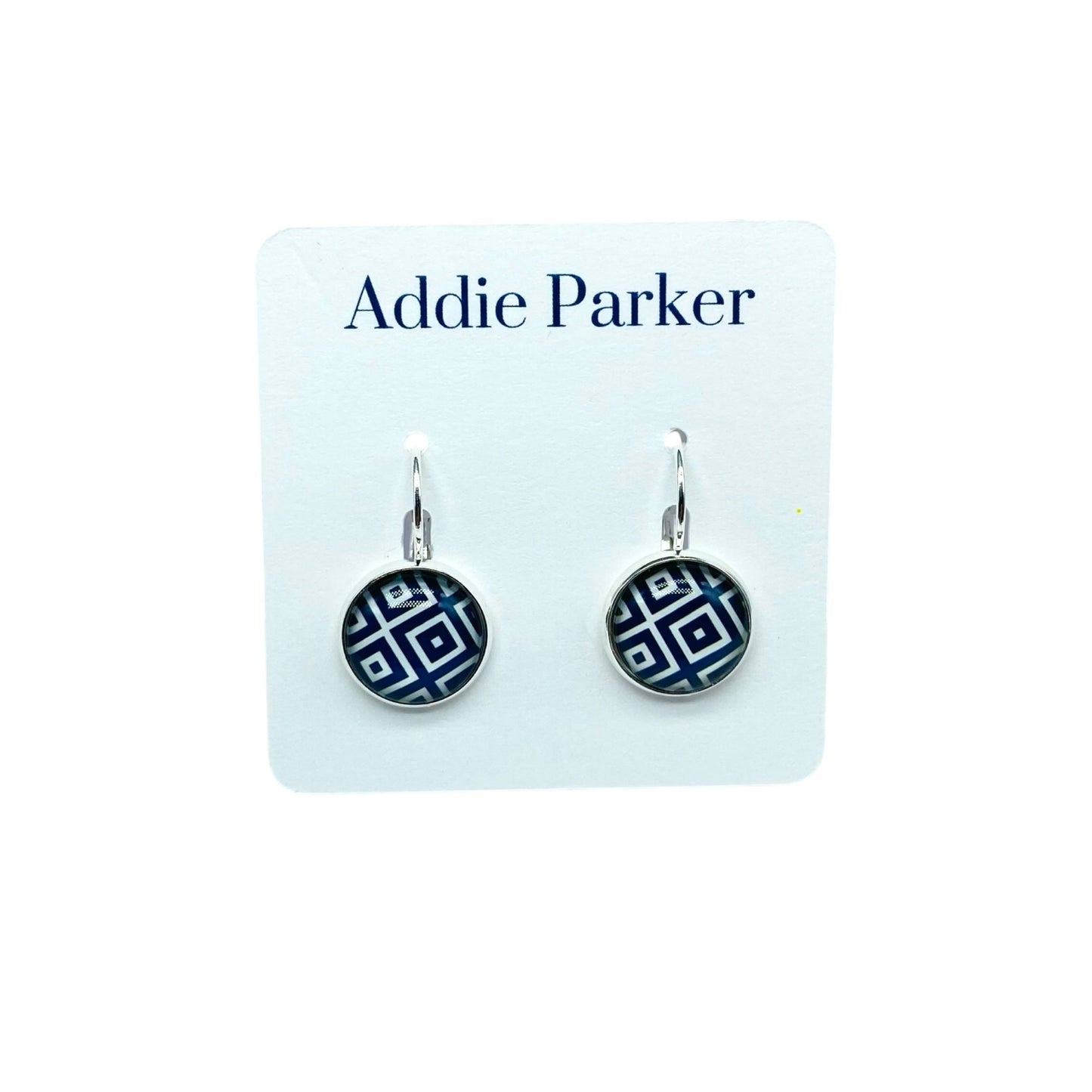 Lever Back Earrings (E 73) - Navy Blue Geometric Leverback Earrings