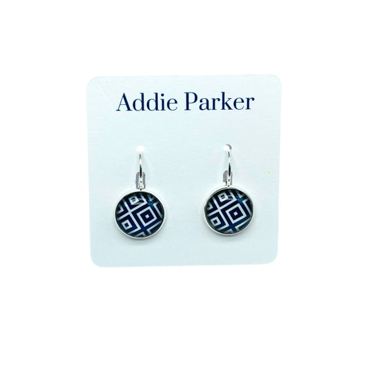 Lever Back Earrings (E 73) - Navy Blue Geometric Leverback Earrings