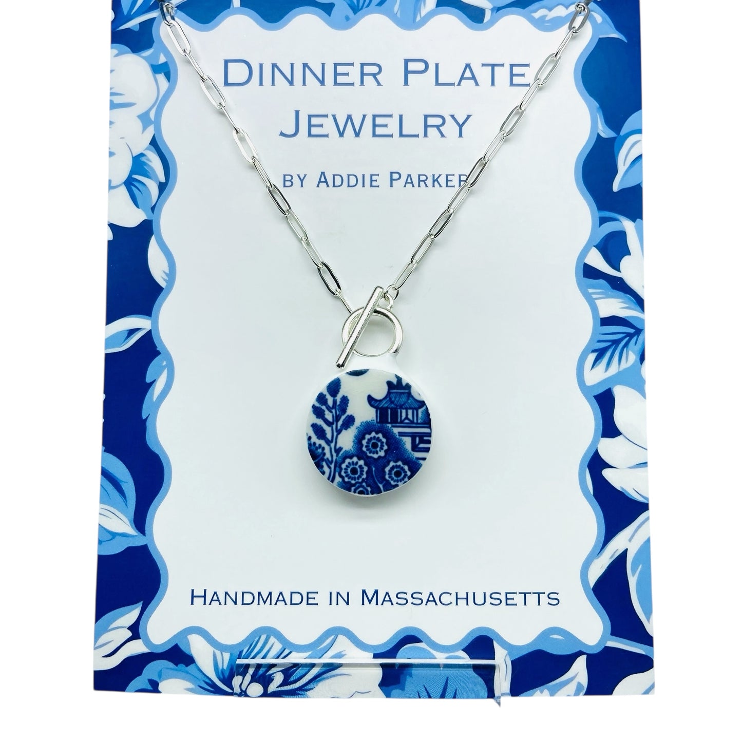 Pagoda Dinner Plate Necklace - Churchill Blue Willow